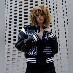 Rhinestone Varsity Jacket with pants- Black size small